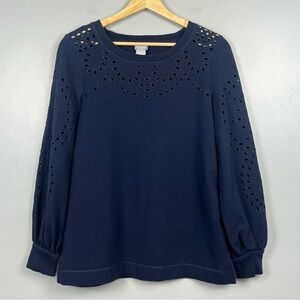 Chico’s Zenergy navy eyelet detail long sleeve top, 0 = US 4/6.